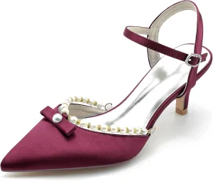 Minishion Womens Dressy Shoes for Wedding Slingback Low Heel Evening Formal Pumps Mules with Pearl BR038