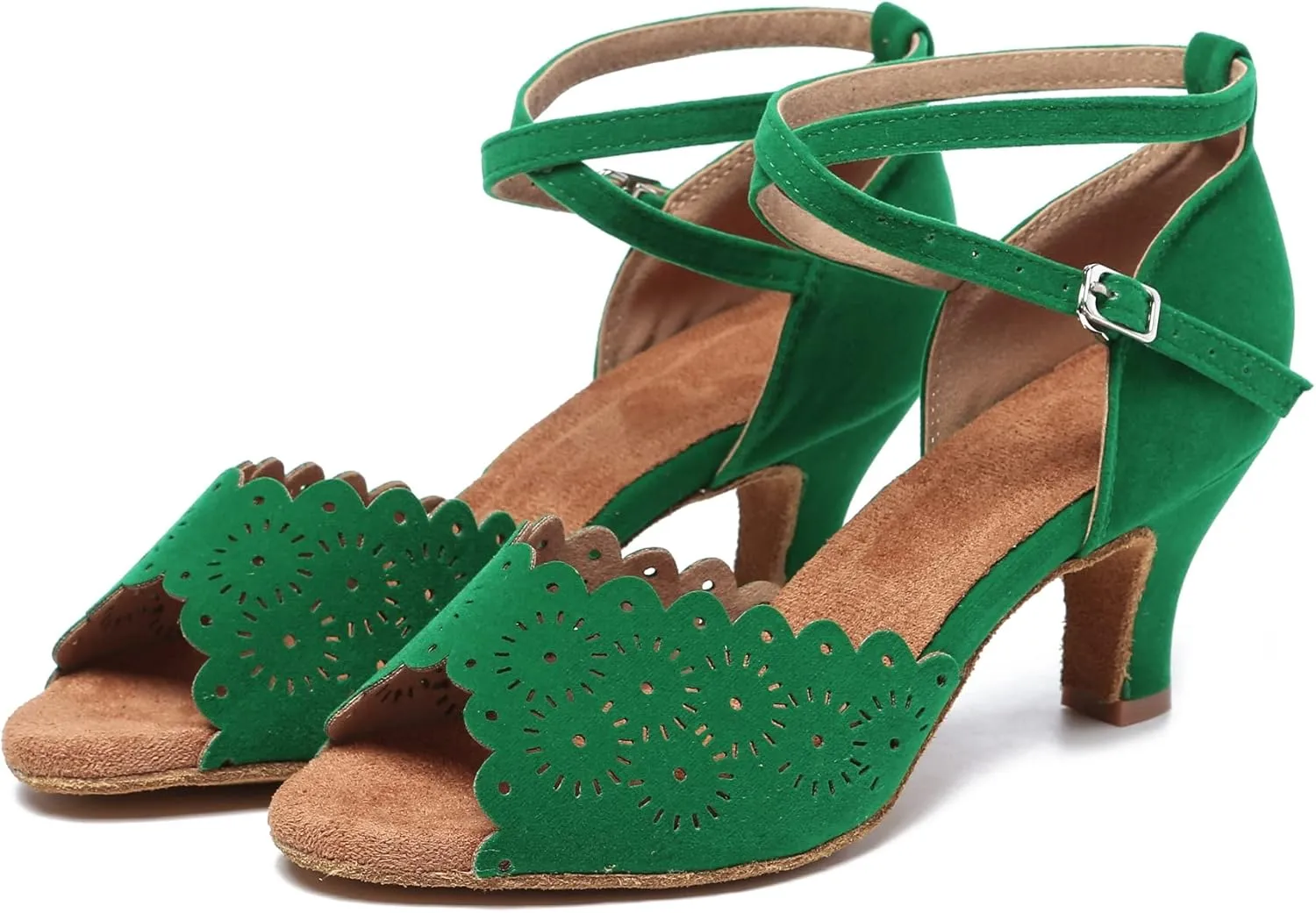 Minishion Women's Latin Salsa Floral Suede Dance Shoes Formal Party Sandals