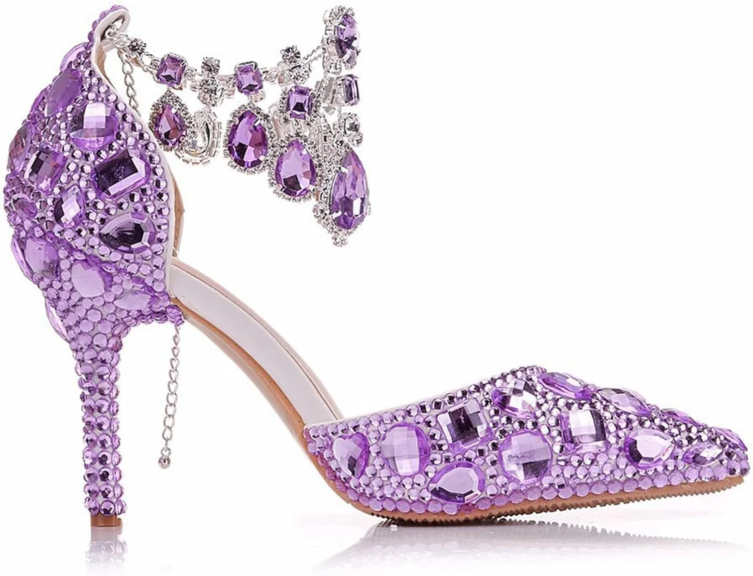 Minishion Womens Rhinestone Wedding Shoes Party Pumps with Ankle Chains