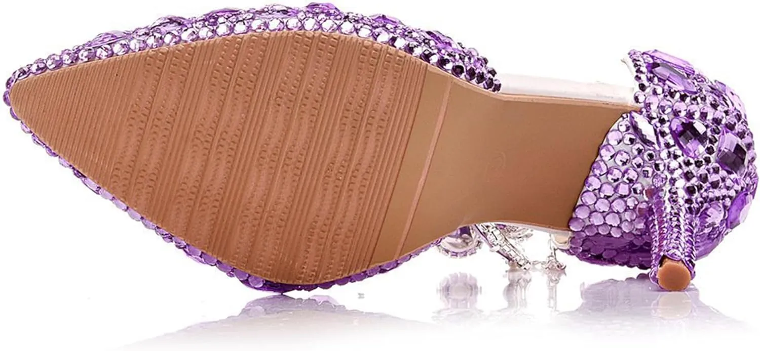 Minishion Womens Rhinestone Wedding Shoes Party Pumps with Ankle Chains