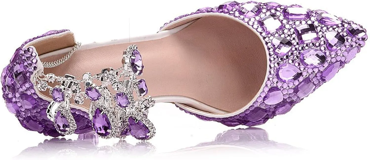 Minishion Womens Rhinestone Wedding Shoes Party Pumps with Ankle Chains