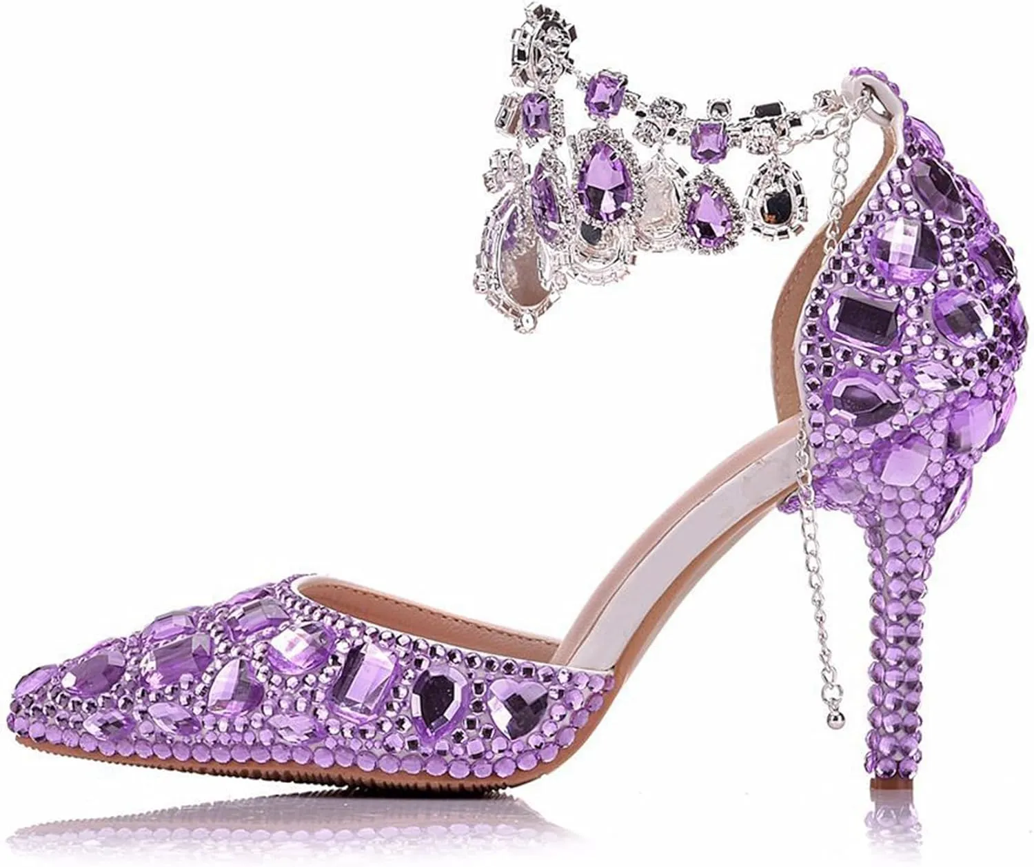 Minishion Womens Rhinestone Wedding Shoes Party Pumps with Ankle Chains