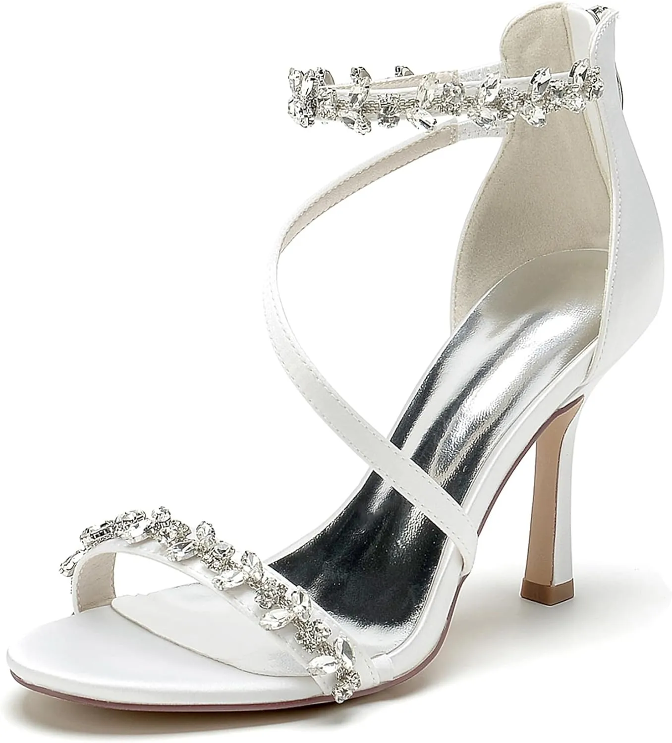 Minishion Womens Sandals Dress Wedding Block Heel Formal Evening Shoes with Rhinestone BR123