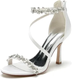 Minishion Womens Sandals Dress Wedding Block Heel Formal Evening Shoes with Rhinestone BR123