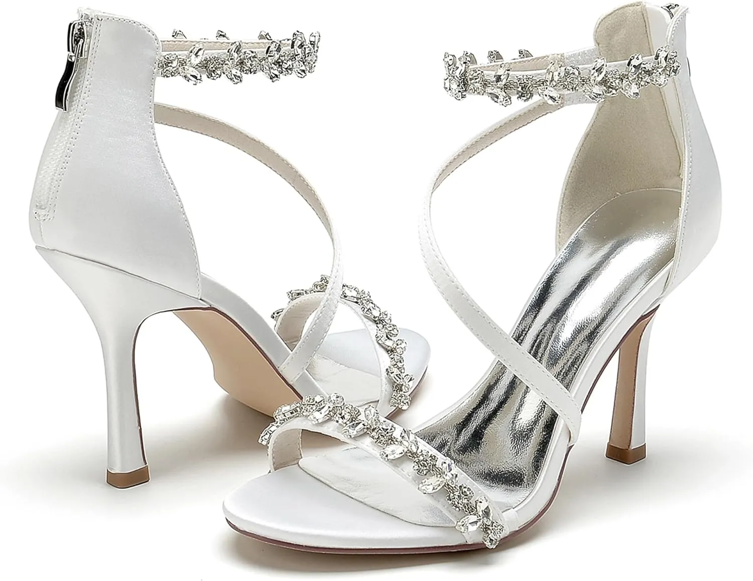 Minishion Womens Sandals Dress Wedding Block Heel Formal Evening Shoes with Rhinestone BR123