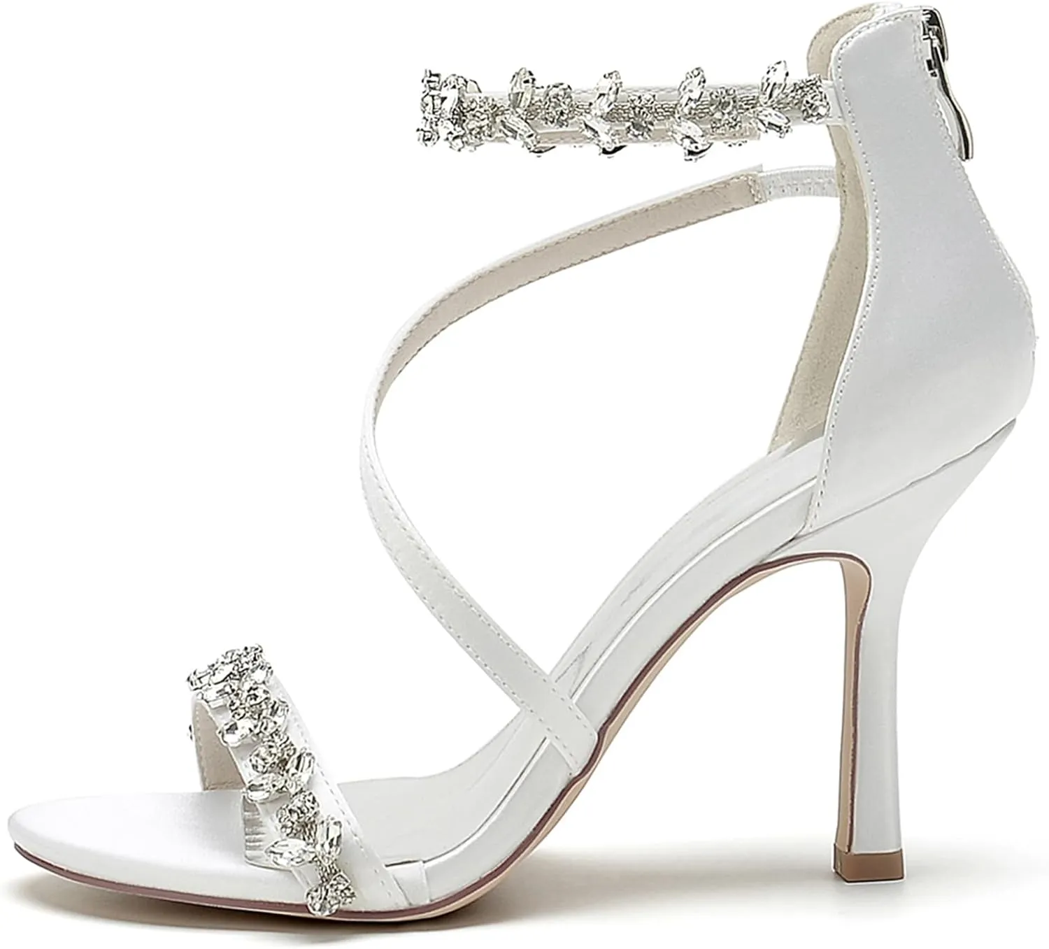 Minishion Womens Sandals Dress Wedding Block Heel Formal Evening Shoes with Rhinestone BR123