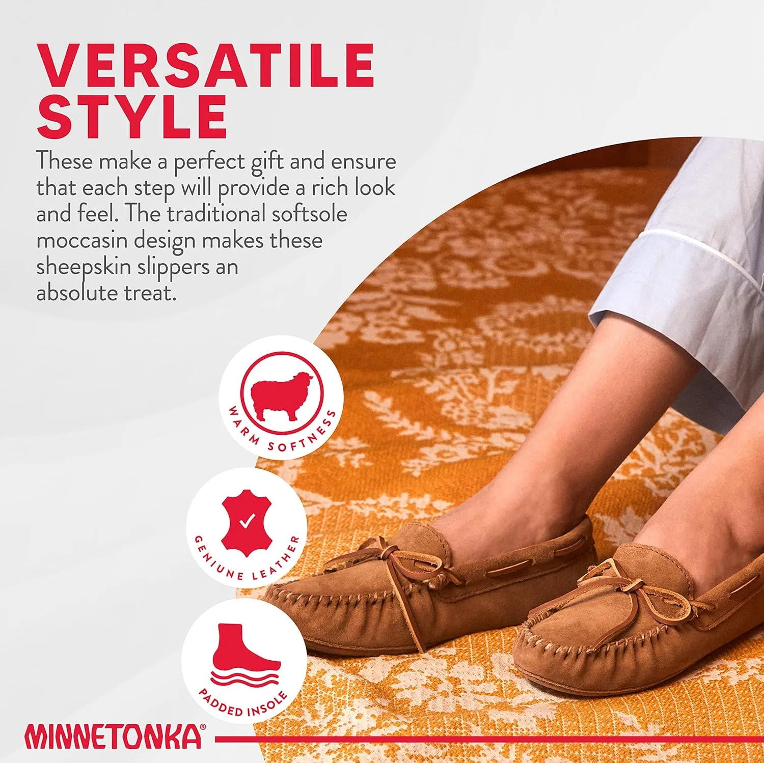 Minnetonka Womens Sheepskin Soft Leather Sole Moccasins