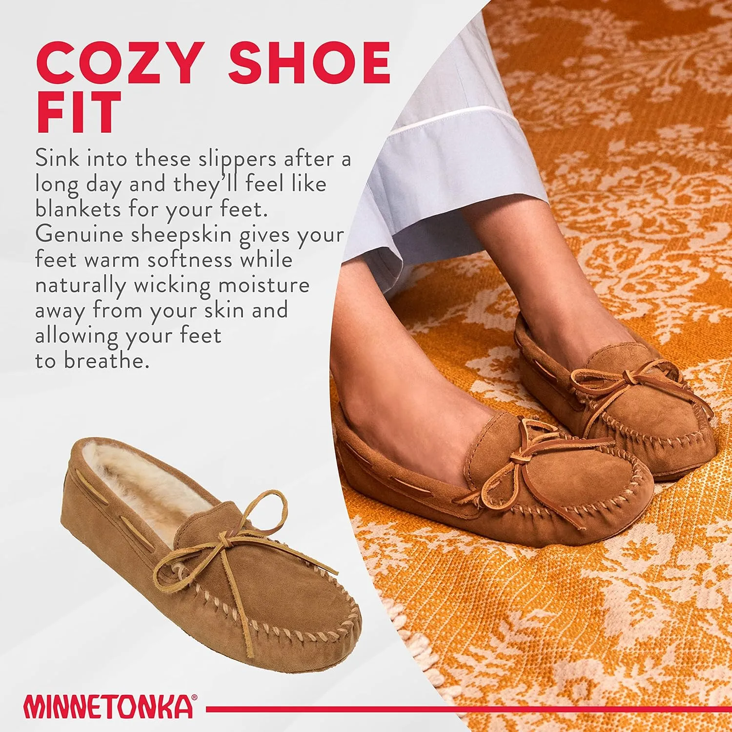 Minnetonka Womens Sheepskin Soft Leather Sole Moccasins