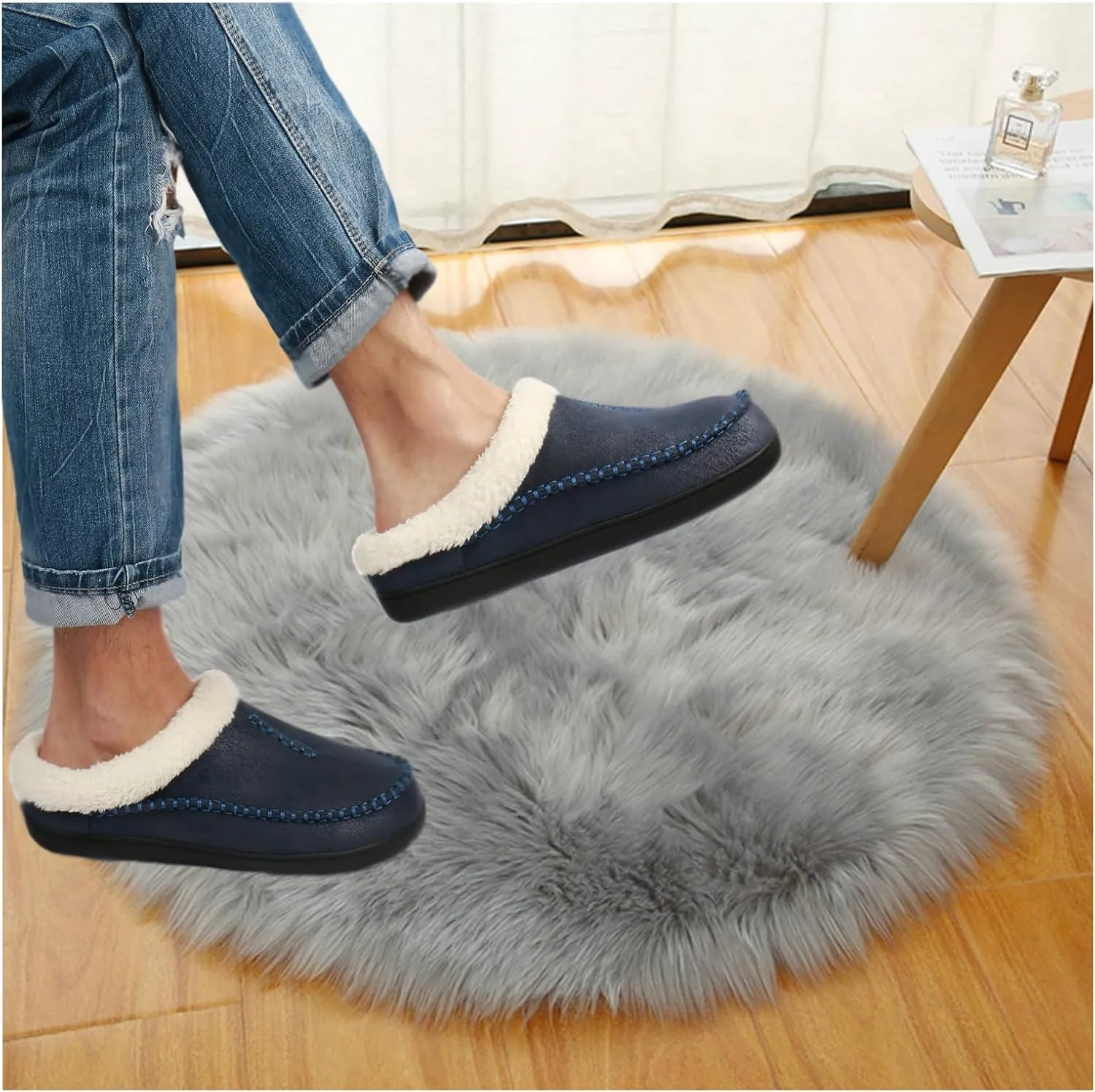 Moccasins for Men Memory Foam Slippers Men's House Shoes for Indoor Outdoor with Microsuede Fleece Fuzzy Lined