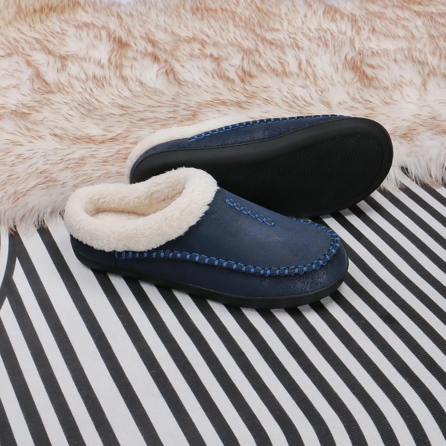 Moccasins for Men Memory Foam Slippers Men's House Shoes for Indoor Outdoor with Microsuede Fleece Fuzzy Lined