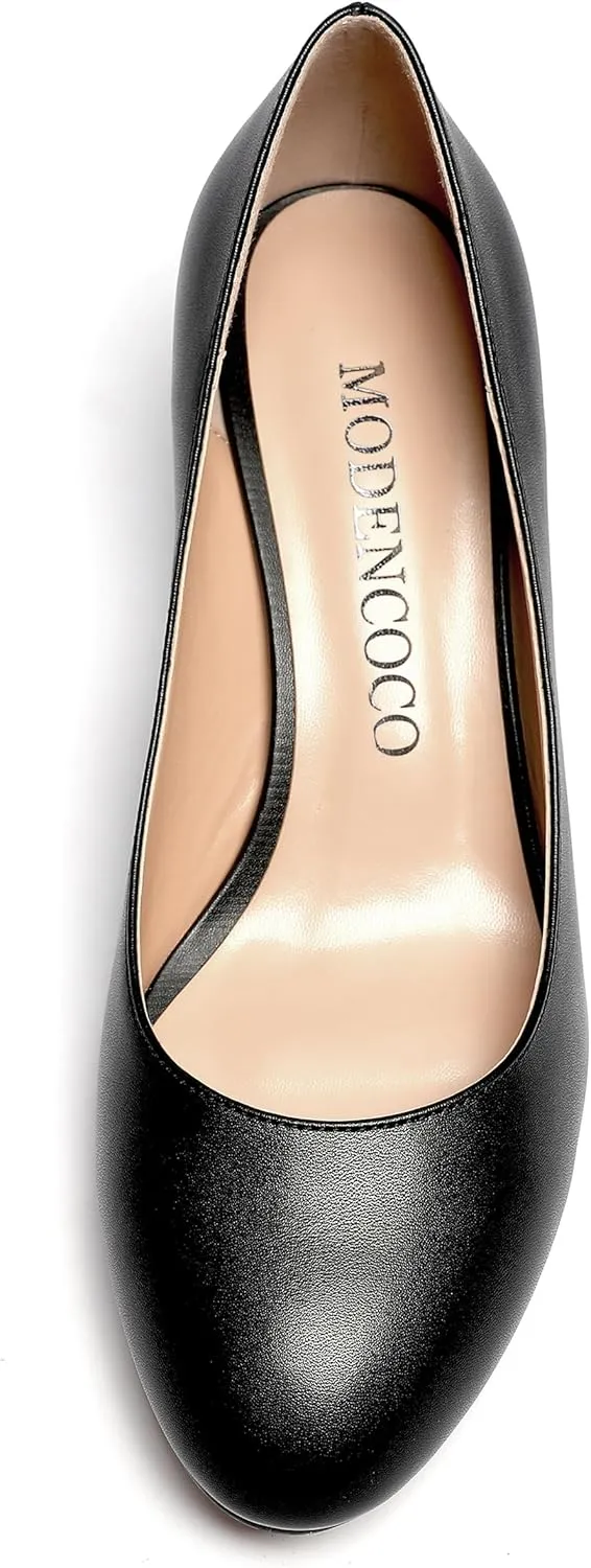 MODENCOCO Womens Office Matte Slip On Formal Round Toe Comfortable Kitten Low Heel Pumps Dress Shoes 2 Inch