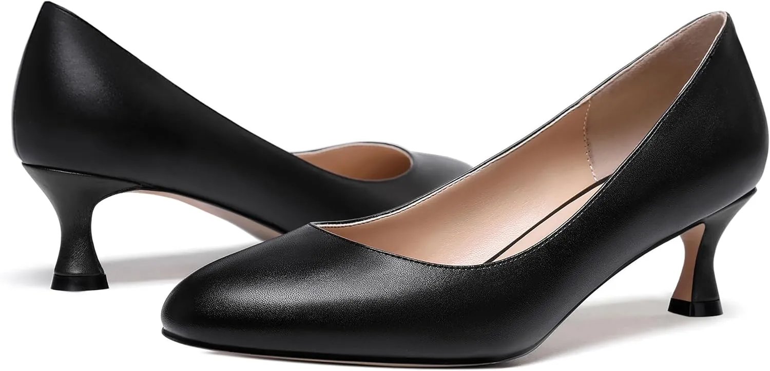 MODENCOCO Womens Office Matte Slip On Formal Round Toe Comfortable Kitten Low Heel Pumps Dress Shoes 2 Inch