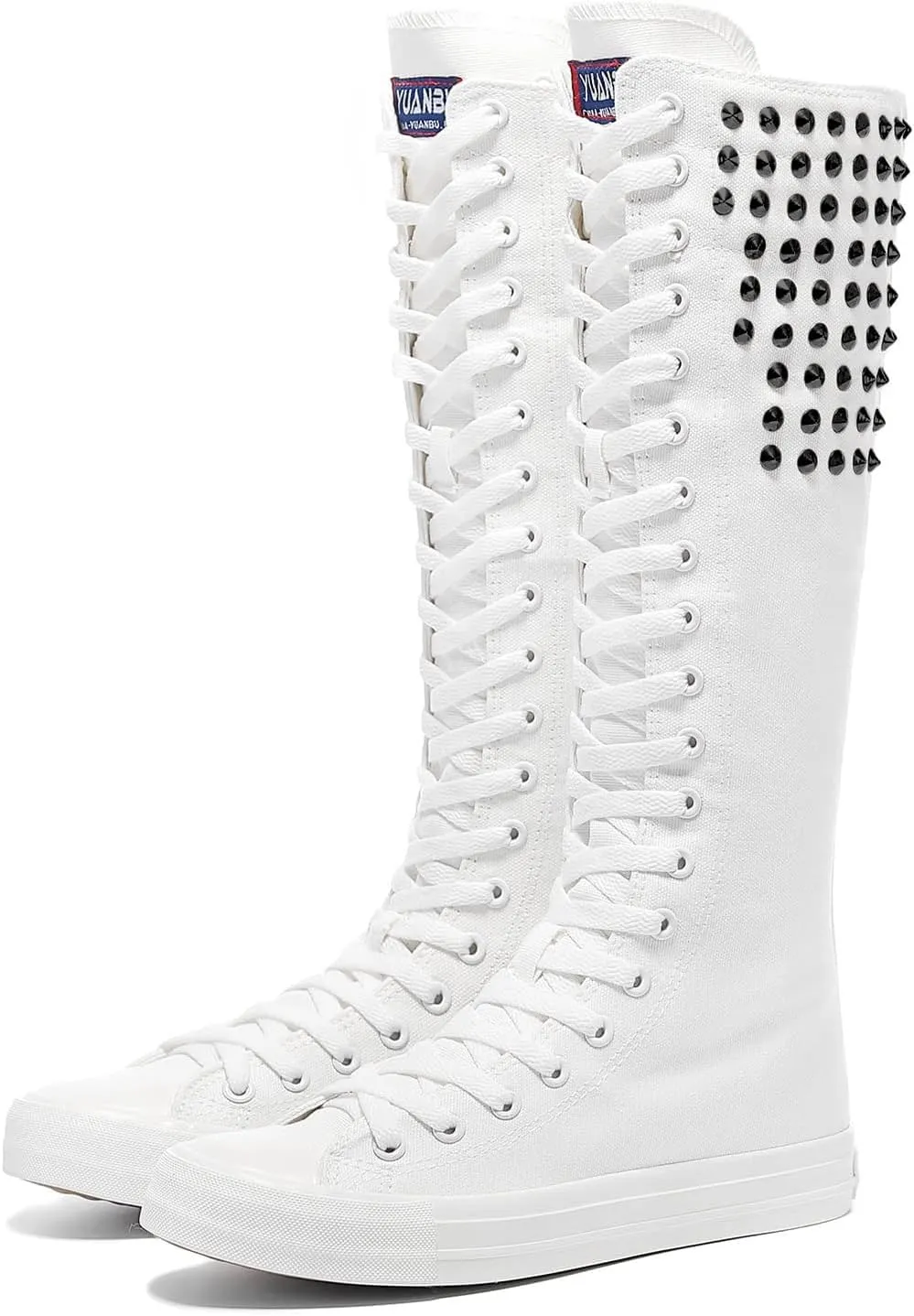 Momuk Long Rivet Knee High Canvas Boots Punk Style for Women & Girls