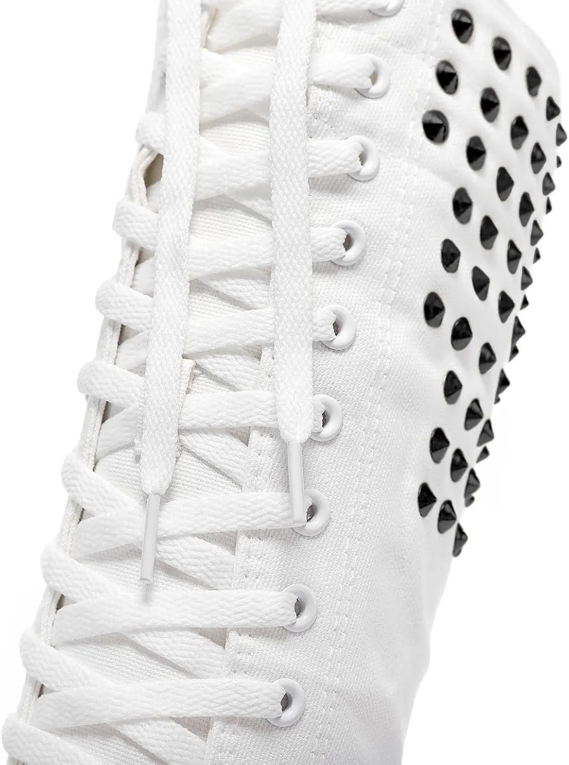 Momuk Long Rivet Knee High Canvas Boots Punk Style for Women & Girls