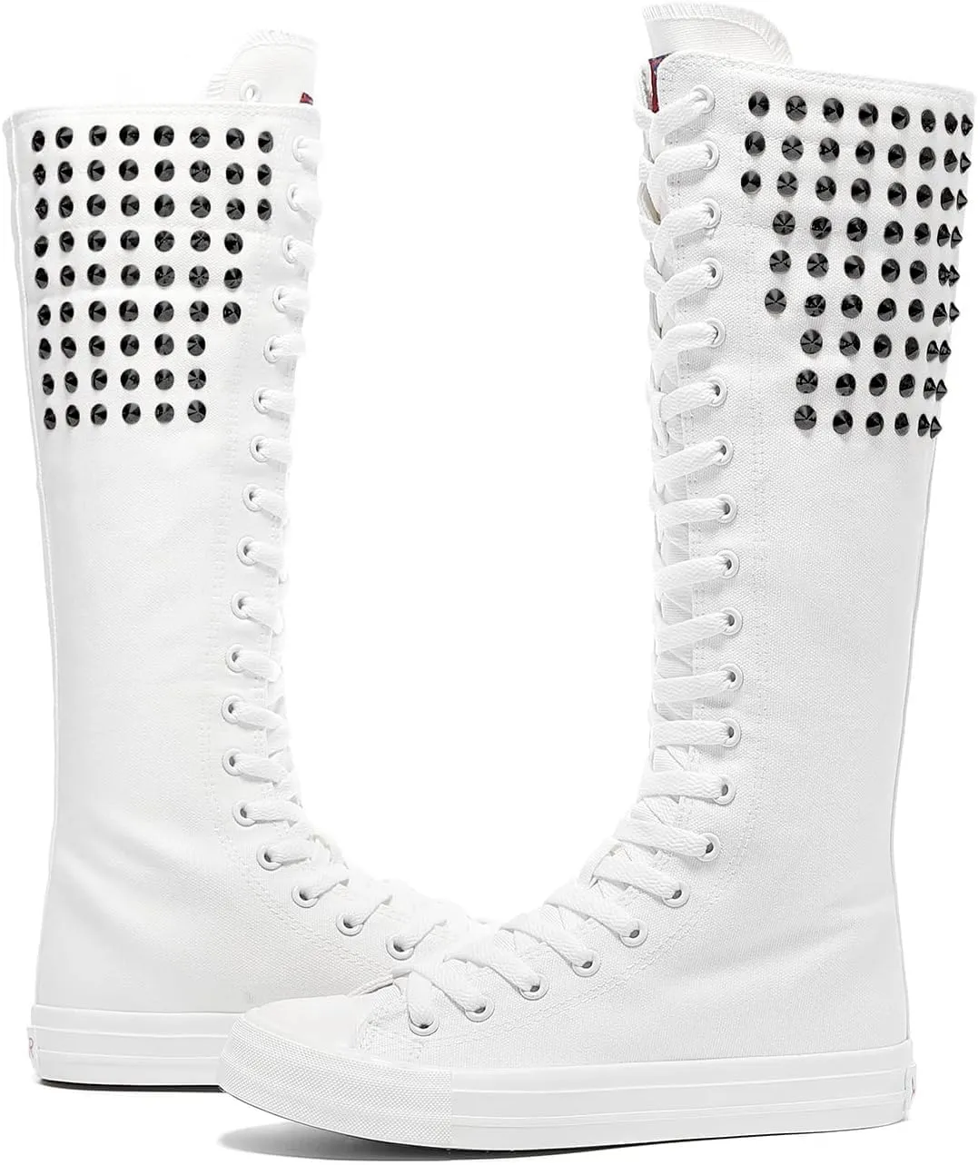 Momuk Long Rivet Knee High Canvas Boots Punk Style for Women & Girls