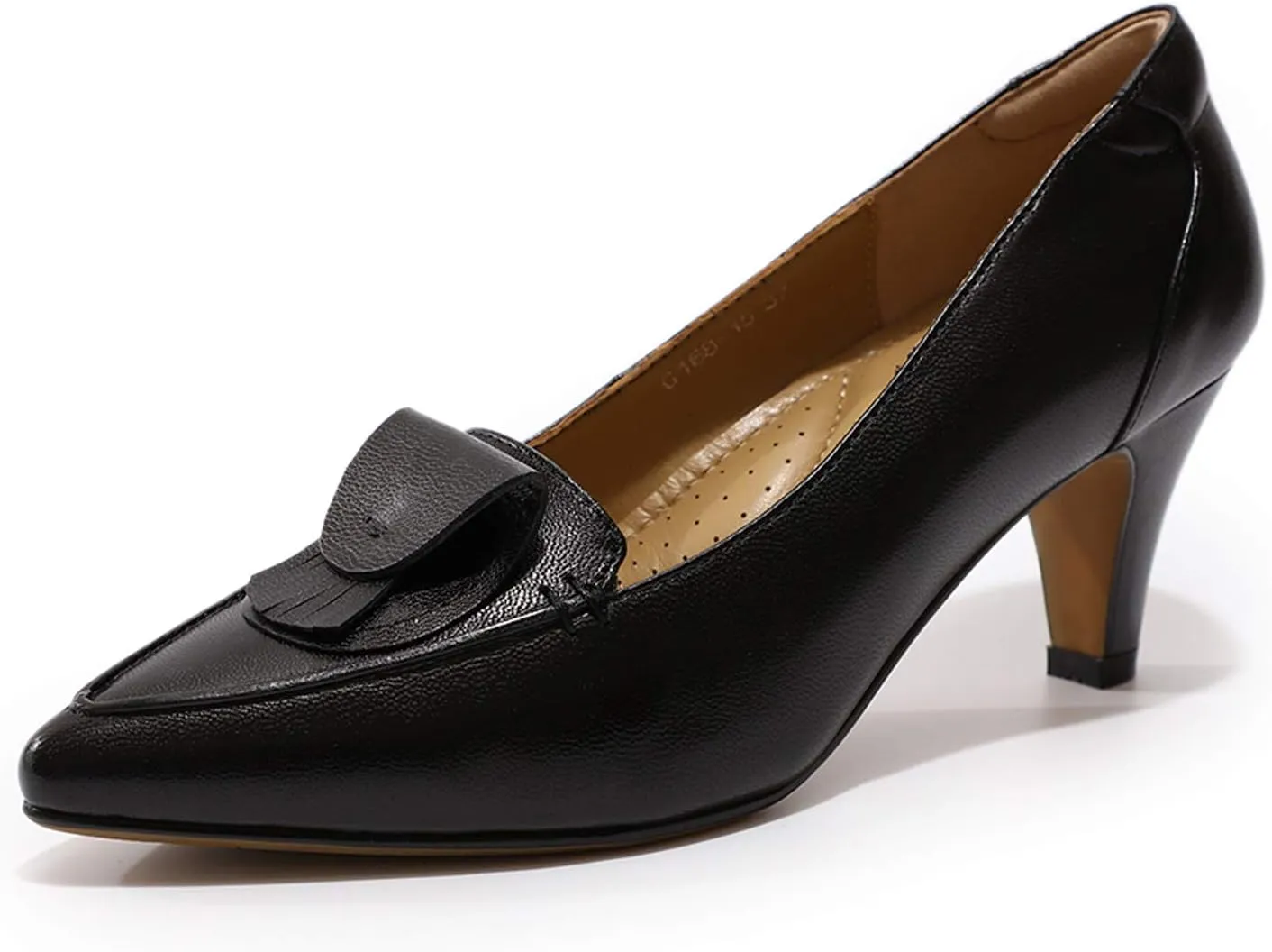 Mona flying Womens Leather Comfortable Pointed Toe Pumps 7cm High Heels Dressy Casual Office Work Shoes for Ladies