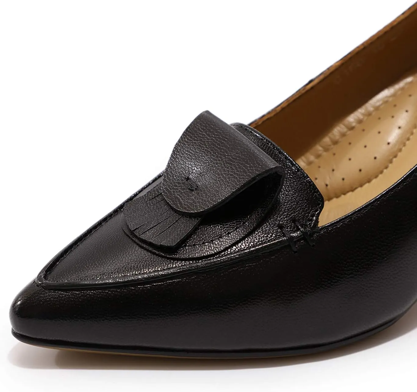 Mona flying Womens Leather Comfortable Pointed Toe Pumps 7cm High Heels Dressy Casual Office Work Shoes for Ladies