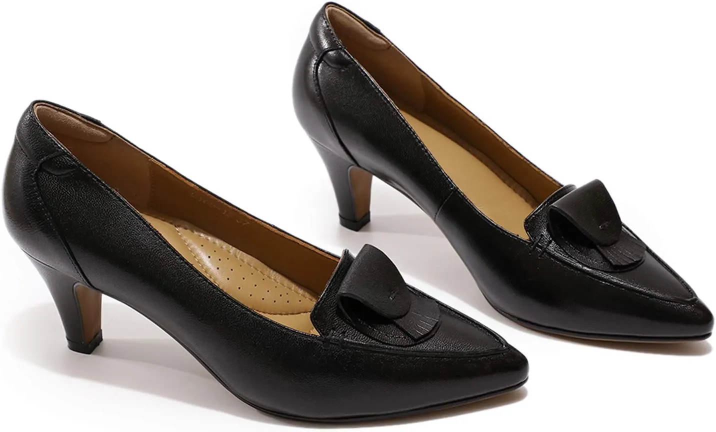 Mona flying Womens Leather Comfortable Pointed Toe Pumps 7cm High Heels Dressy Casual Office Work Shoes for Ladies
