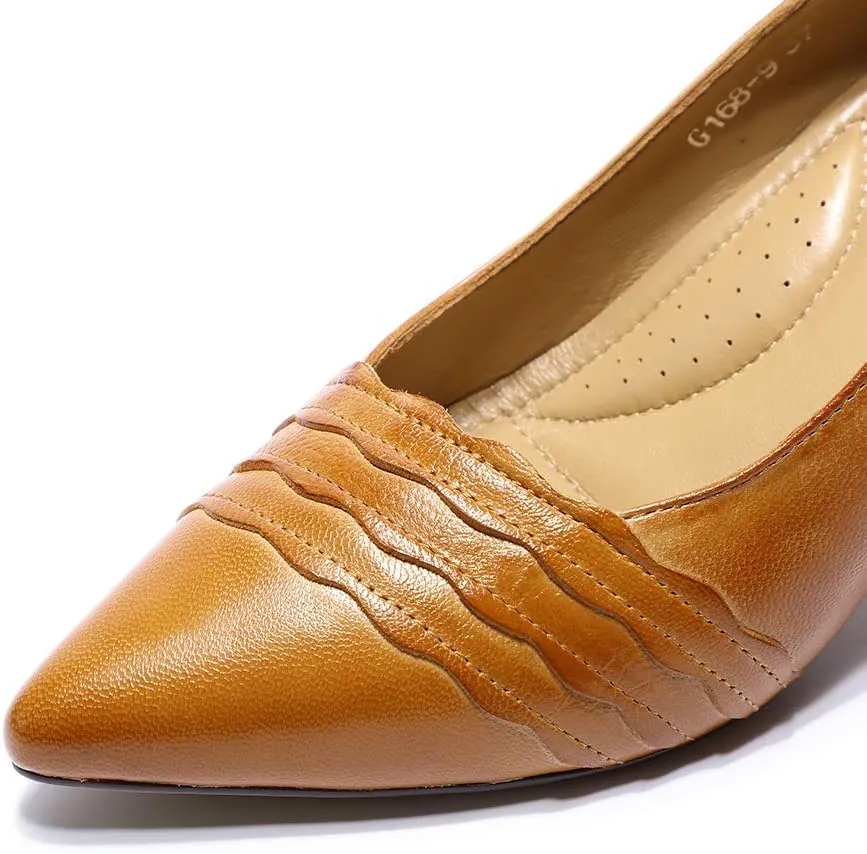 Mona flying Womens Leather Comfortable Pointed Toe Pumps 7cm High Heels Dressy Casual Office Work Shoes for Ladies