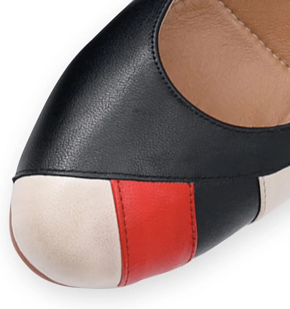 Mona flying Womens Retro Dress Pumps 7cm Chunky Heel Leather Dressy Shoes for Ladies