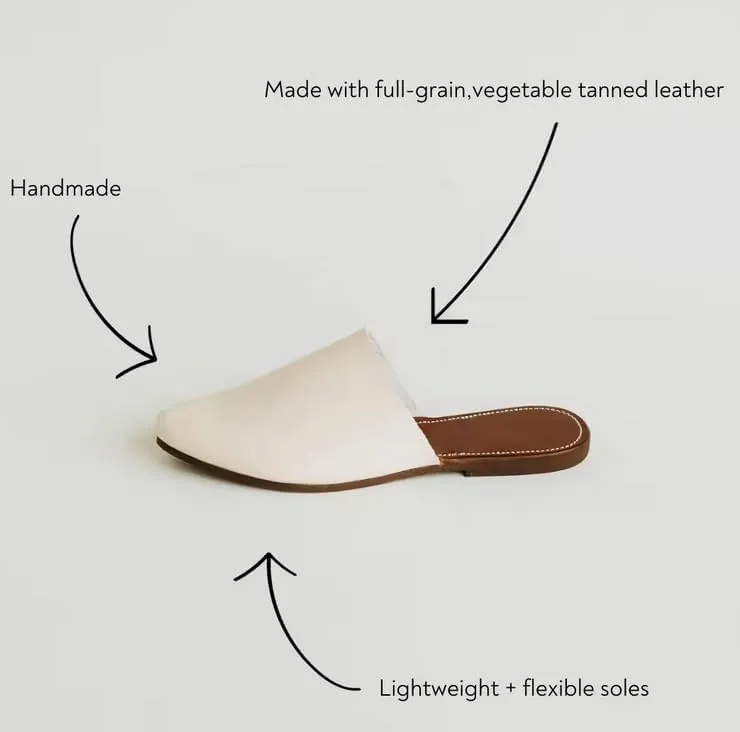 Moroccan Genuine Leather Mules Slides Low Heel Flats Comforatable Slip Ons Backless Slippers Almond/Pointed Toe Sandals Shoes