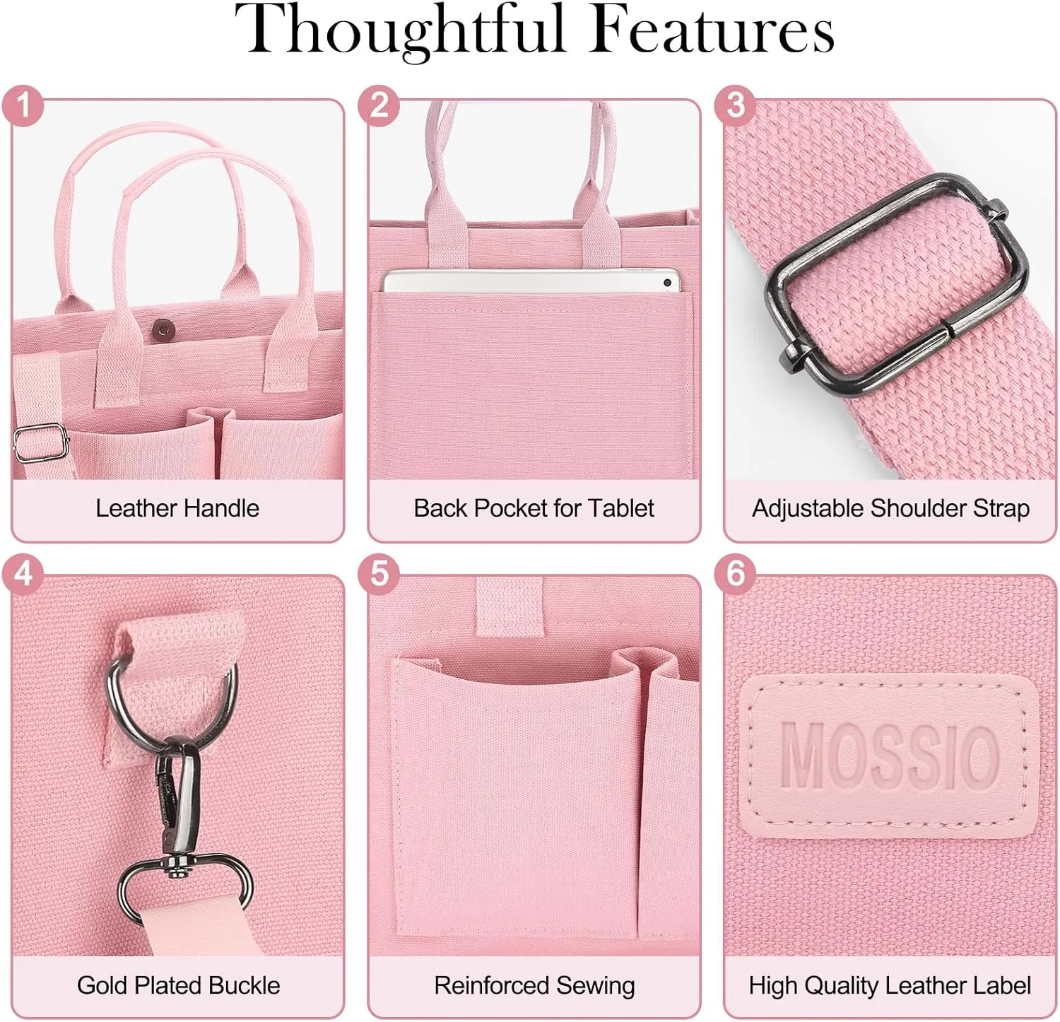 Mossio Large Canvas Tote Bag for Women with Pockets - Laptop Crossbody Work Tote Bag Everyday Bag Shoulder Purse Handbag