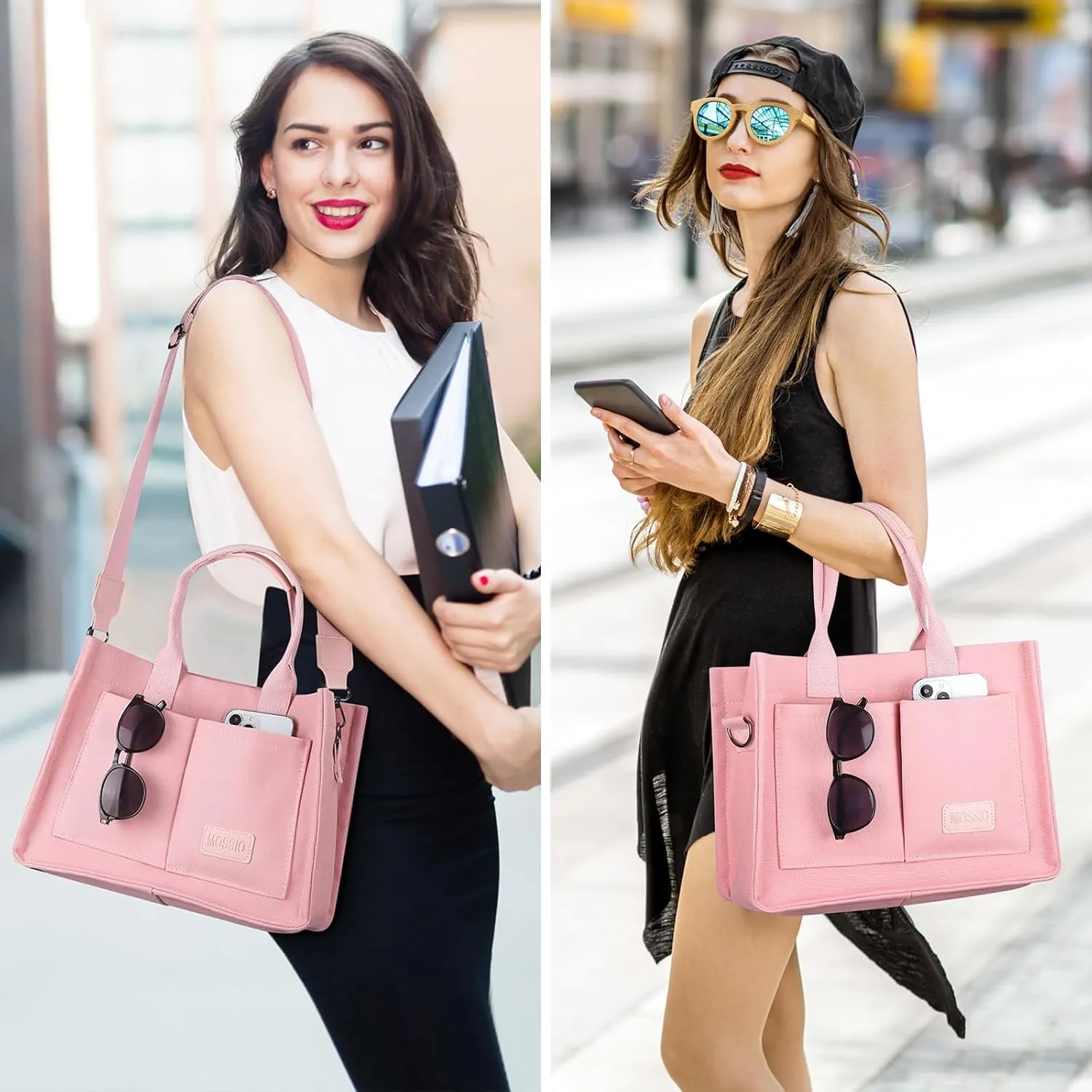 Mossio Large Canvas Tote Bag for Women with Pockets - Laptop Crossbody Work Tote Bag Everyday Bag Shoulder Purse Handbag