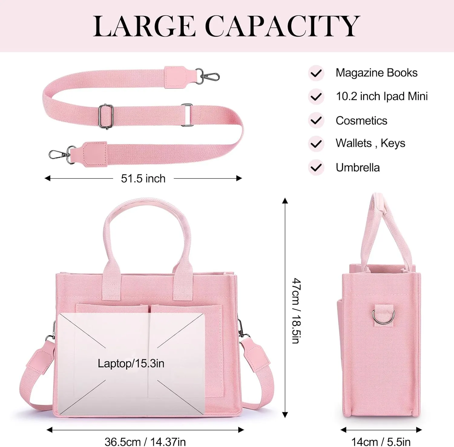 Mossio Large Canvas Tote Bag for Women with Pockets - Laptop Crossbody Work Tote Bag Everyday Bag Shoulder Purse Handbag