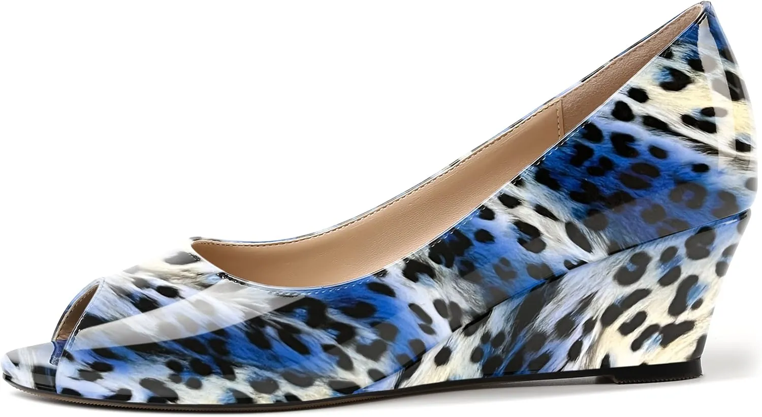 MOVINSTEPS Womens Patent Peep Toe Fashion Slip On Party Open Toe Wedge Low Heel Pumps Shoes 2 Inch