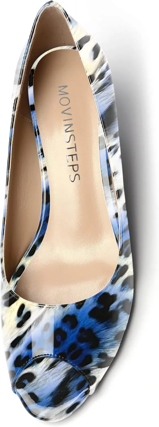 MOVINSTEPS Womens Patent Peep Toe Fashion Slip On Party Open Toe Wedge Low Heel Pumps Shoes 2 Inch