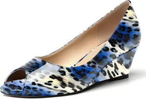 MOVINSTEPS Womens Patent Peep Toe Fashion Slip On Party Open Toe Wedge Low Heel Pumps Shoes 2 Inch