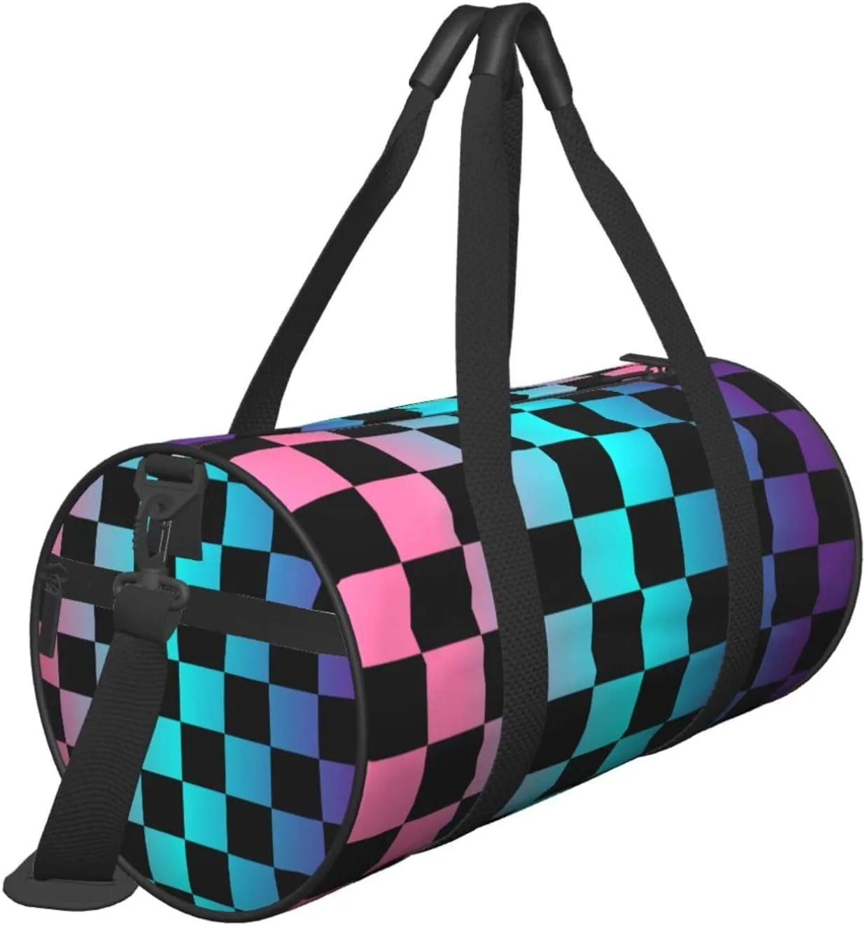 Multicolored Checkered Sports Gym Bag Travel Duffel Bag Shoes Compartment For Men Women Foldable Lightweight Yoga Gym Sports Bag