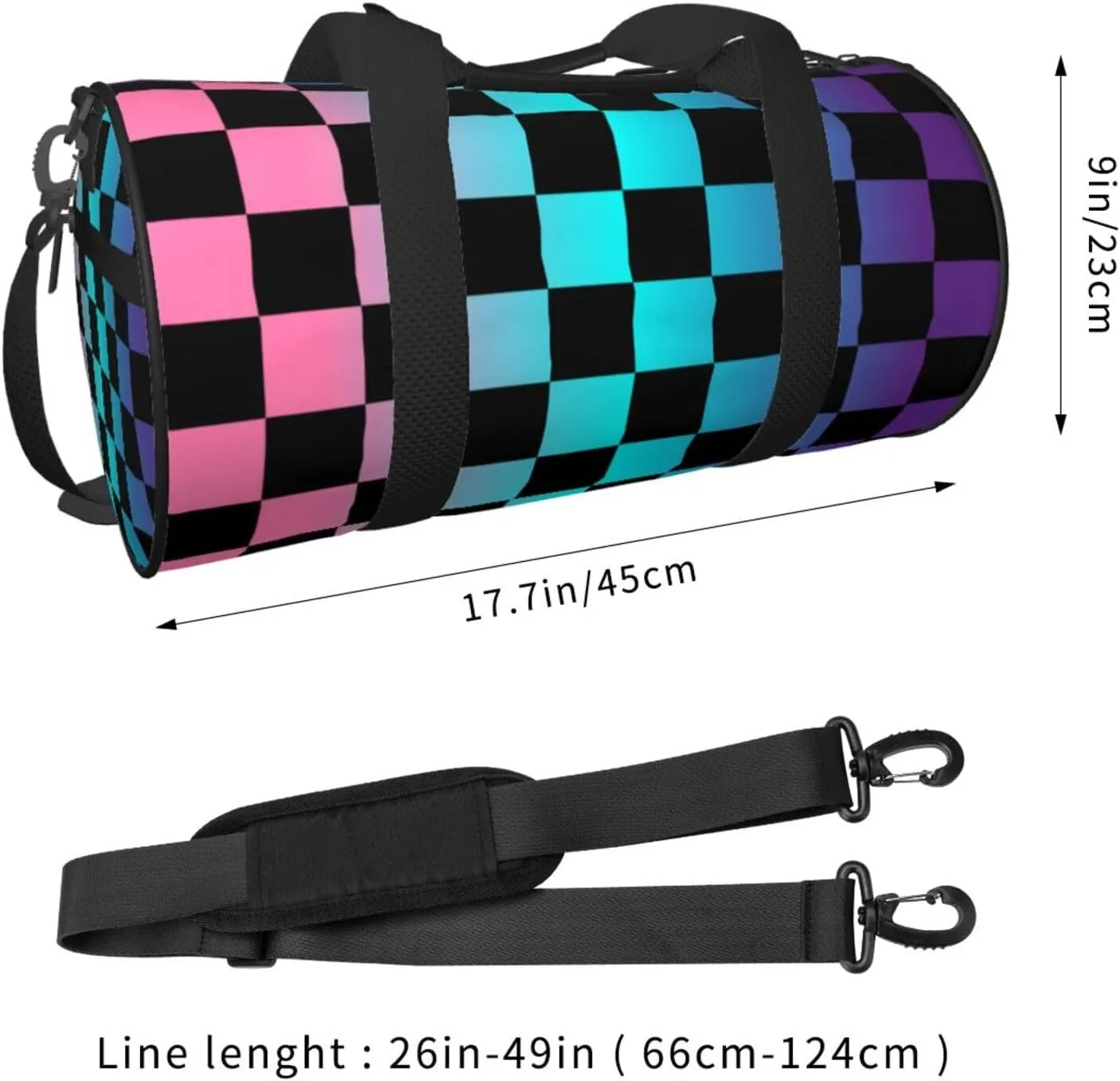 Multicolored Checkered Sports Gym Bag Travel Duffel Bag Shoes Compartment For Men Women Foldable Lightweight Yoga Gym Sports Bag