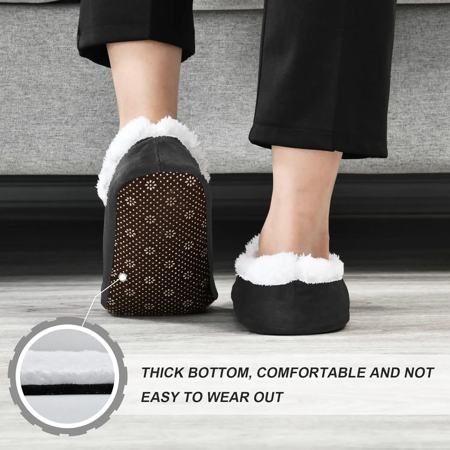 Naanle Women's Fuzzy Fur Slippers Black and White Penguin Slippers Comfy Fleece Warm Bedroom Shoes Home Slippers