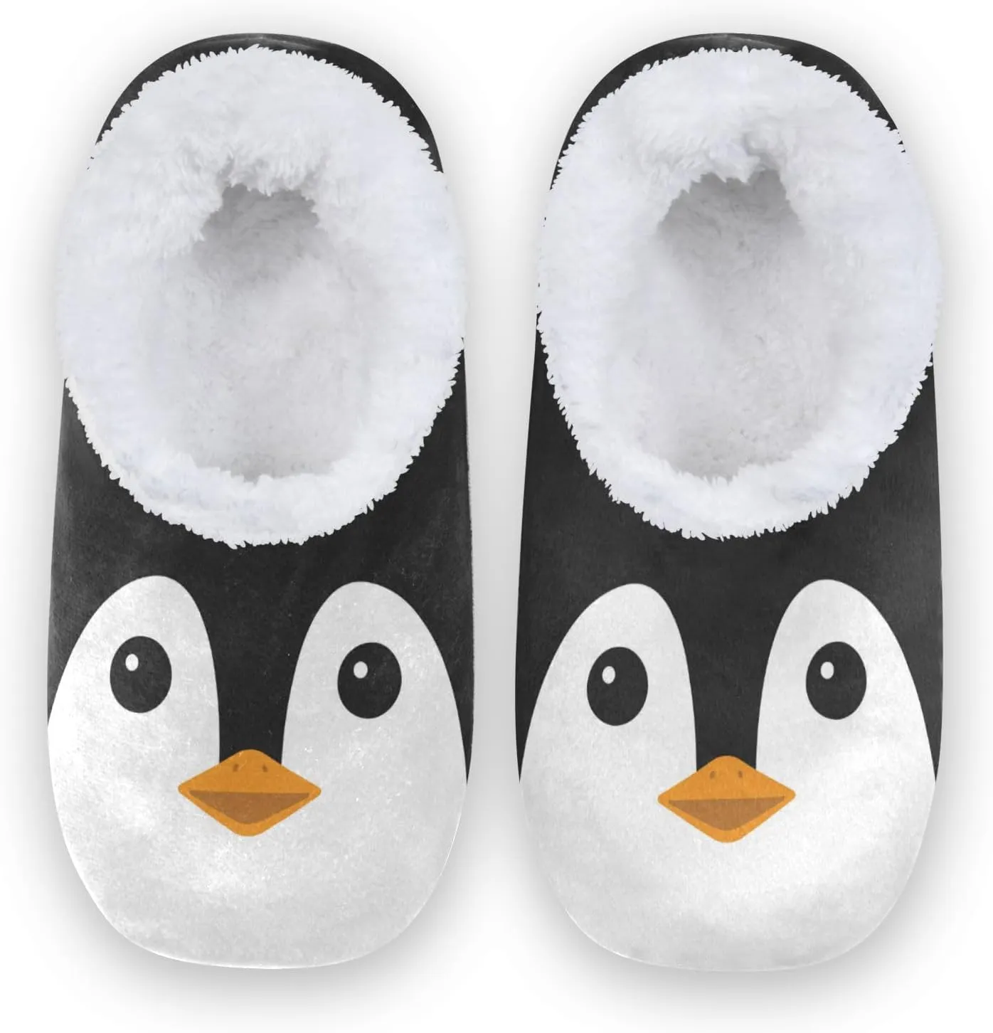 Naanle Women's Fuzzy Fur Slippers Black and White Penguin Slippers Comfy Fleece Warm Bedroom Shoes Home Slippers