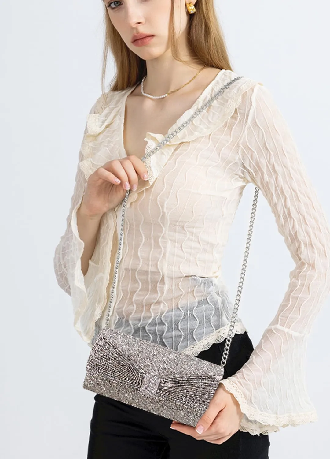 Naimo Flap Dazzling Small Clutch Bag Evening Bag With Detachable Chain