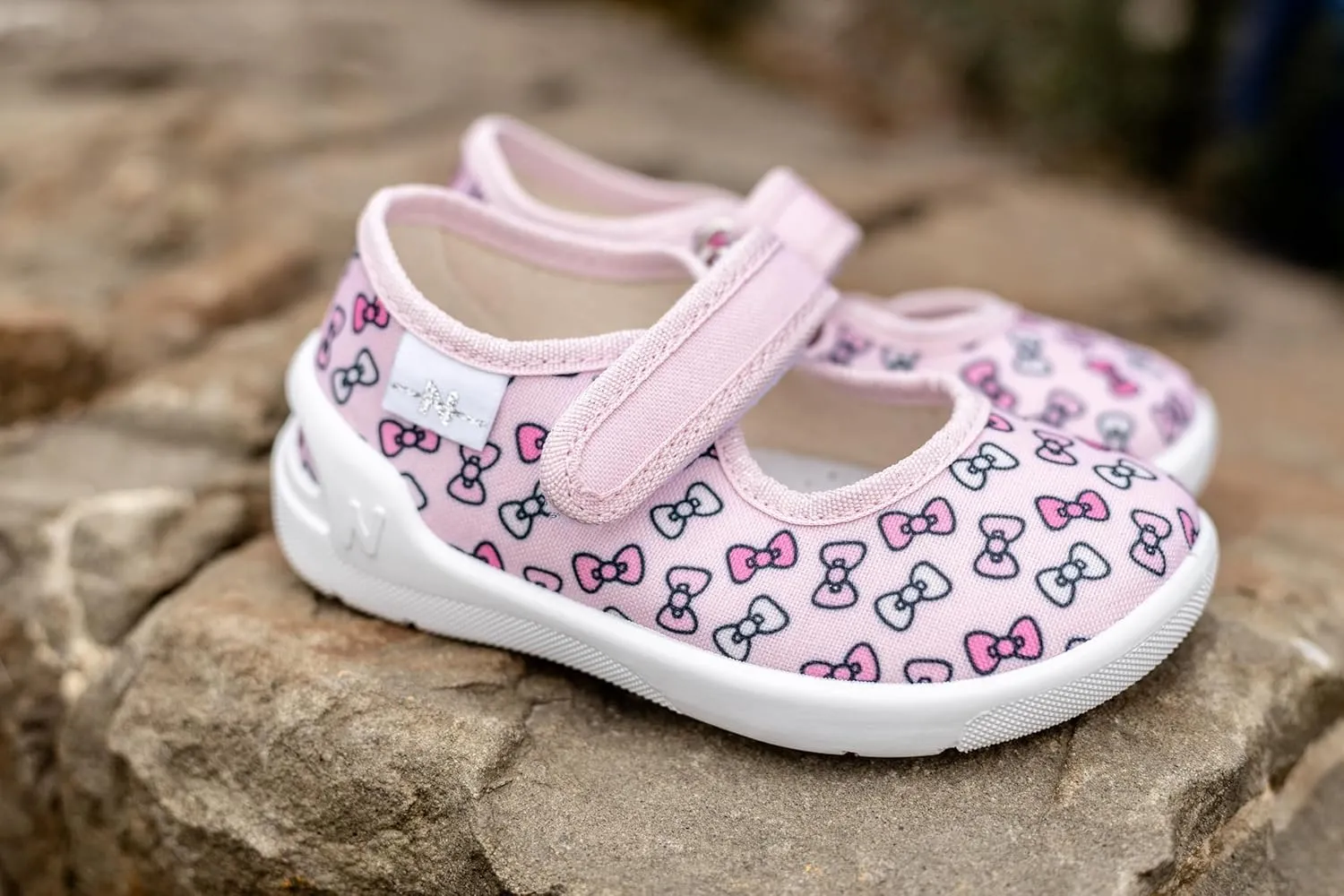 Natur Toddler Girls Mary Jane Canvas Shoes Textile with Patterns Loop Strap Non-Slip Sole