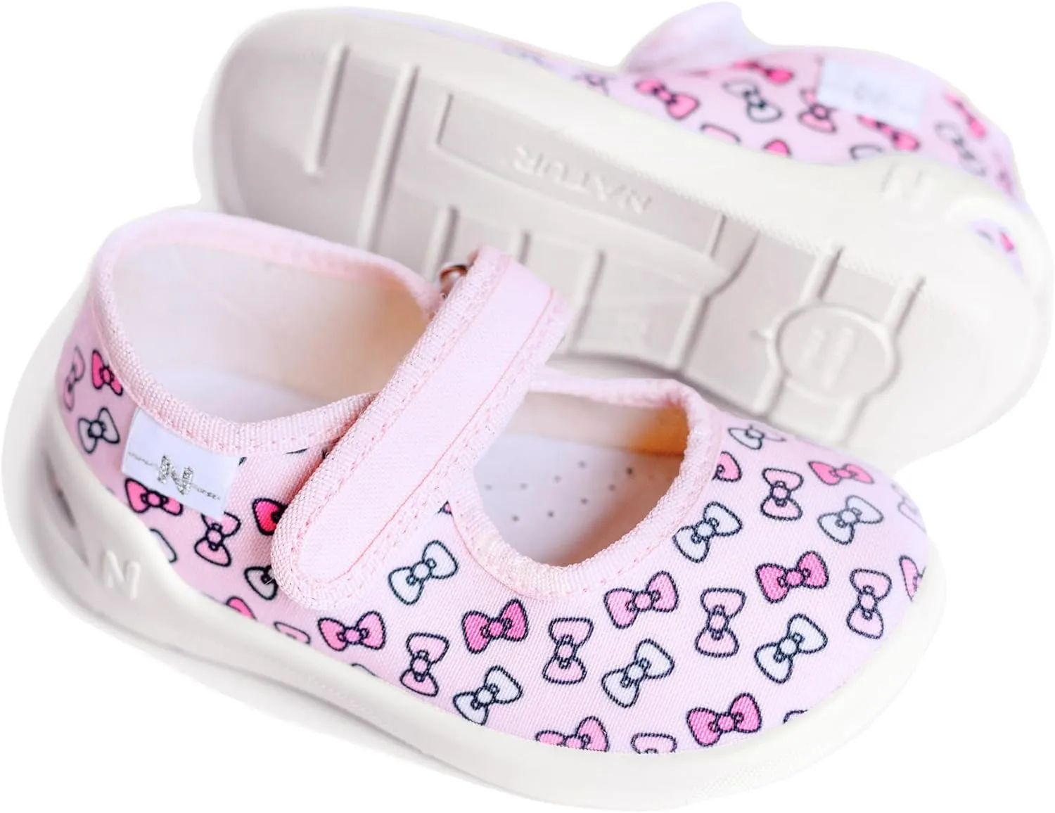 Natur Toddler Girls Mary Jane Canvas Shoes Textile with Patterns Loop Strap Non-Slip Sole