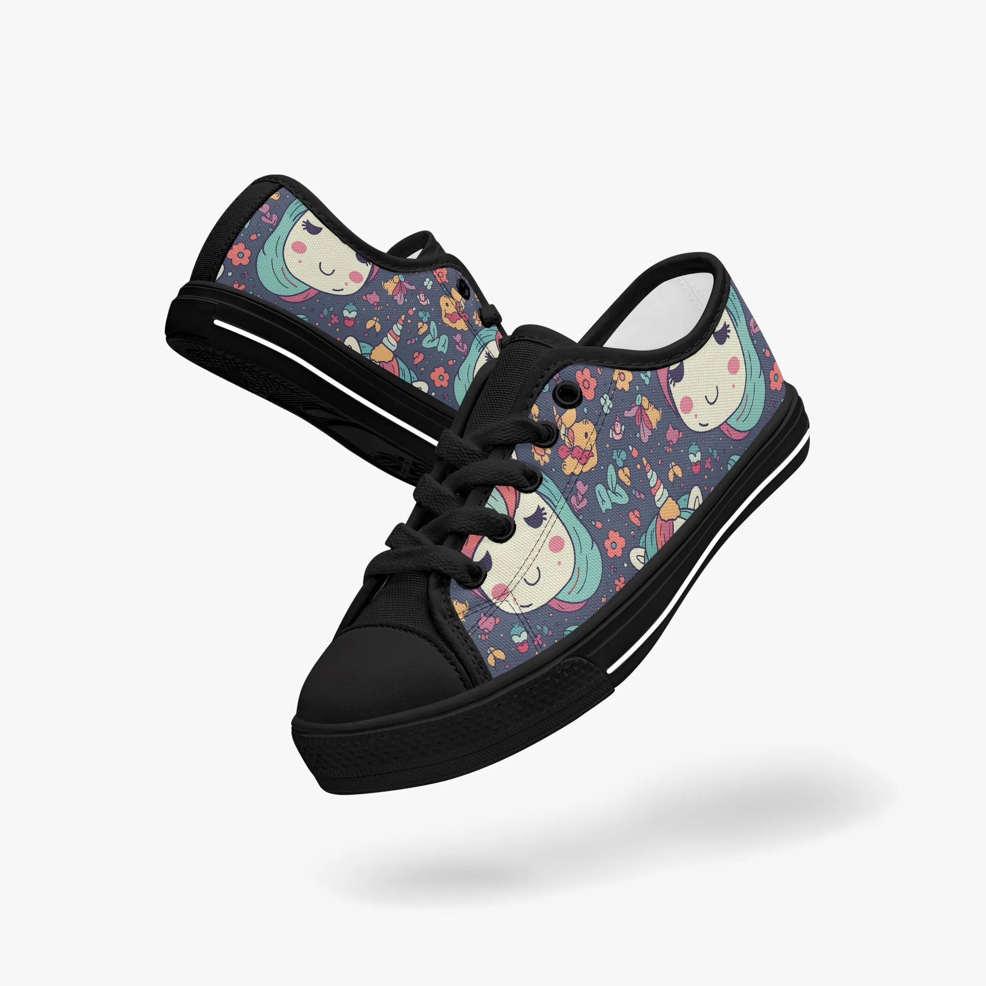 niche era Girl's Low-Top Canvas Shoes-Black