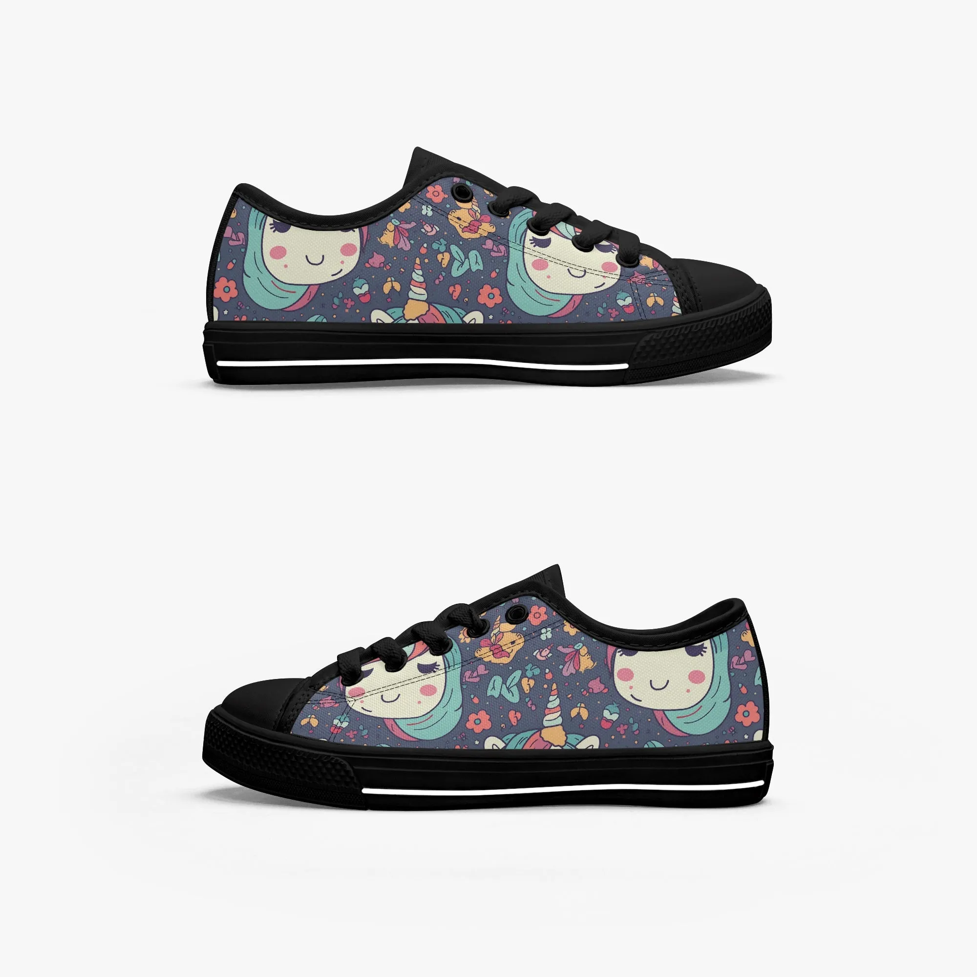 niche era Girl's Low-Top Canvas Shoes-Black