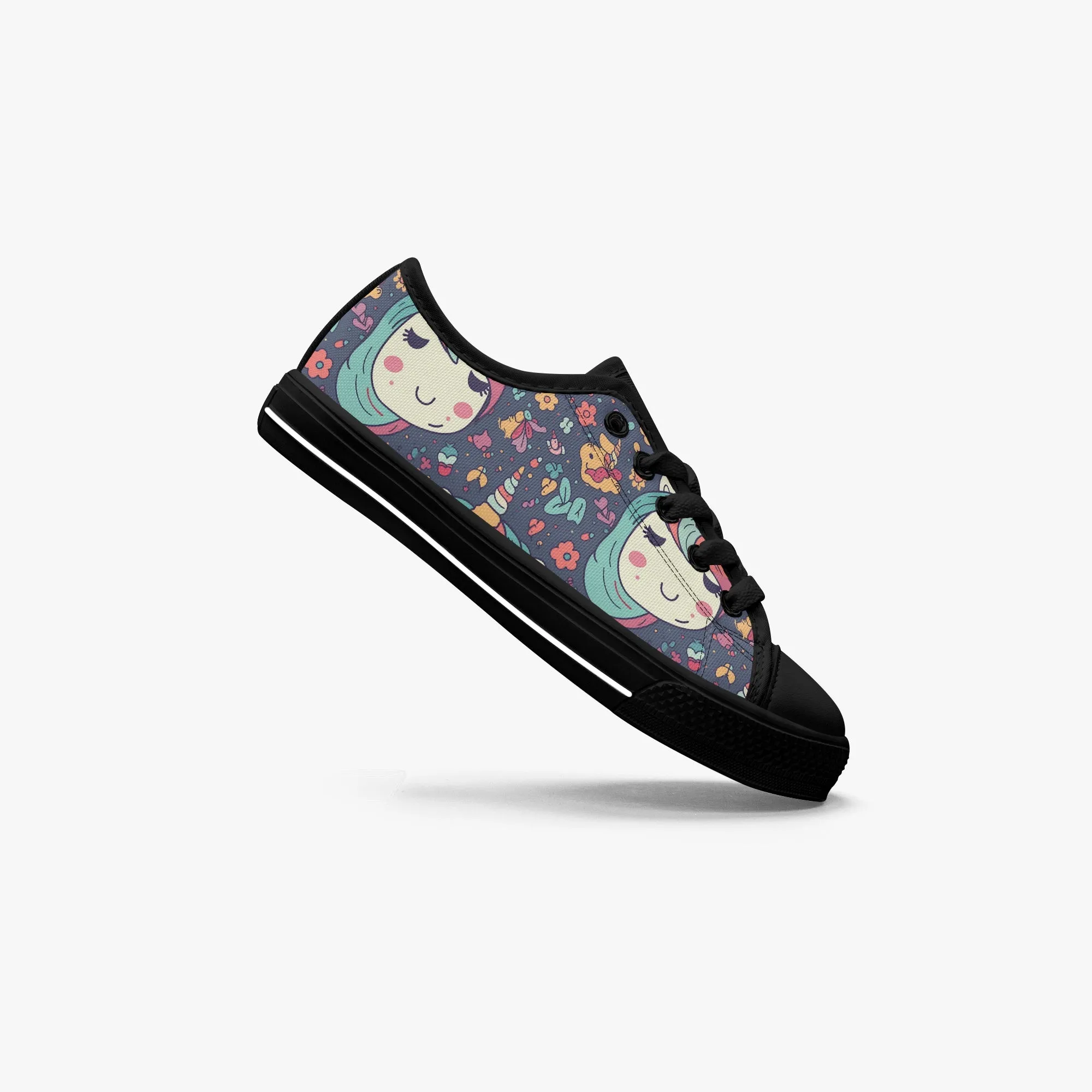 niche era Girl's Low-Top Canvas Shoes-Black