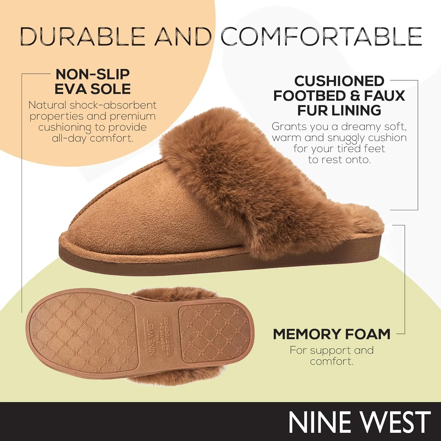Nine West Scuff Slippers For Women, Extra Soft & Comfortable Winter House Shoes