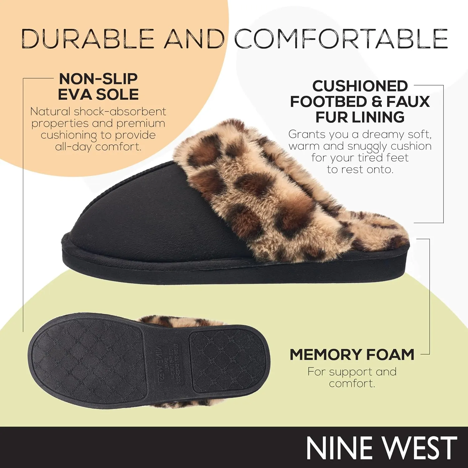 Nine West Scuff Slippers For Women, Extra Soft & Comfortable Winter House Shoes