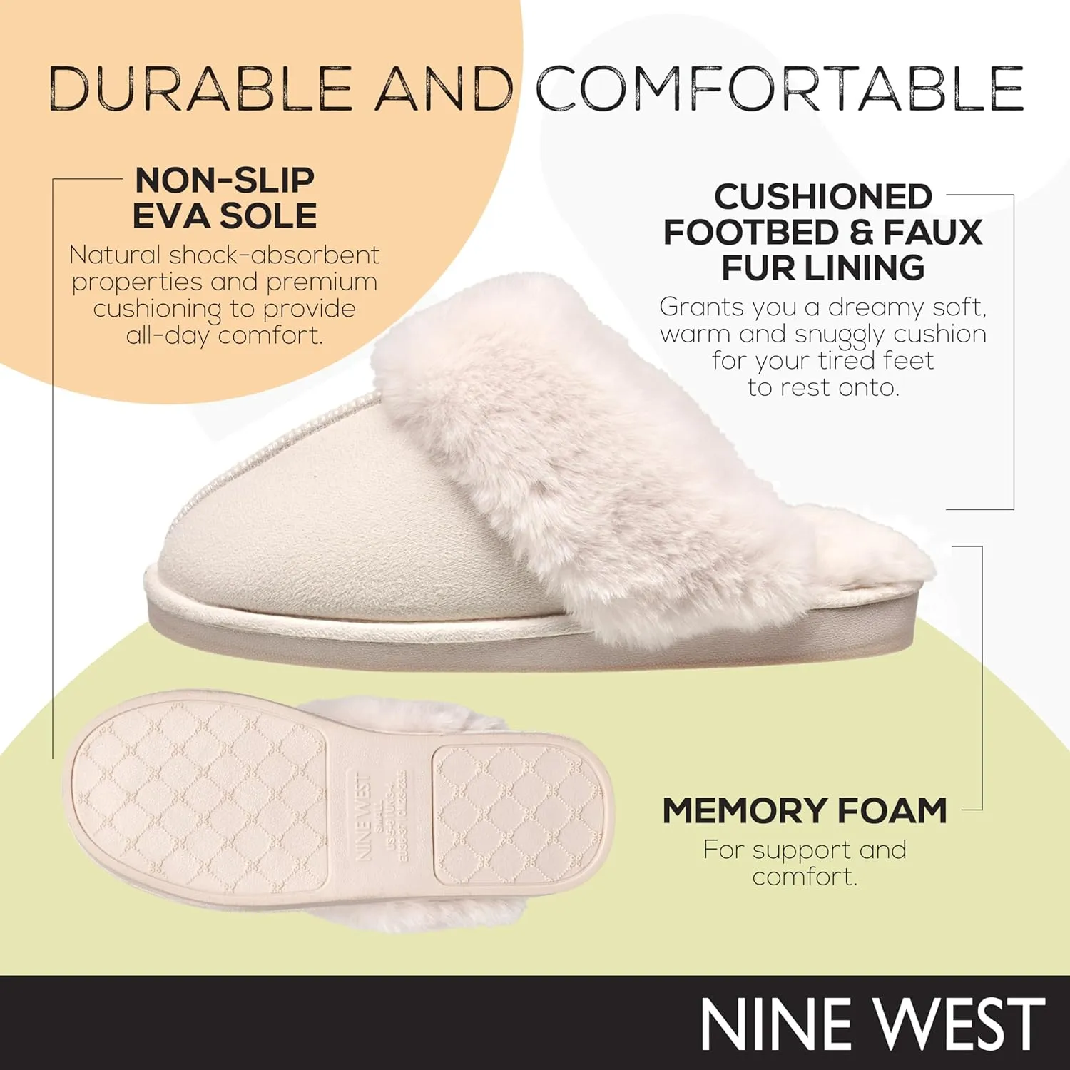 Nine West Scuff Slippers For Women, Extra Soft & Comfortable Winter House Shoes