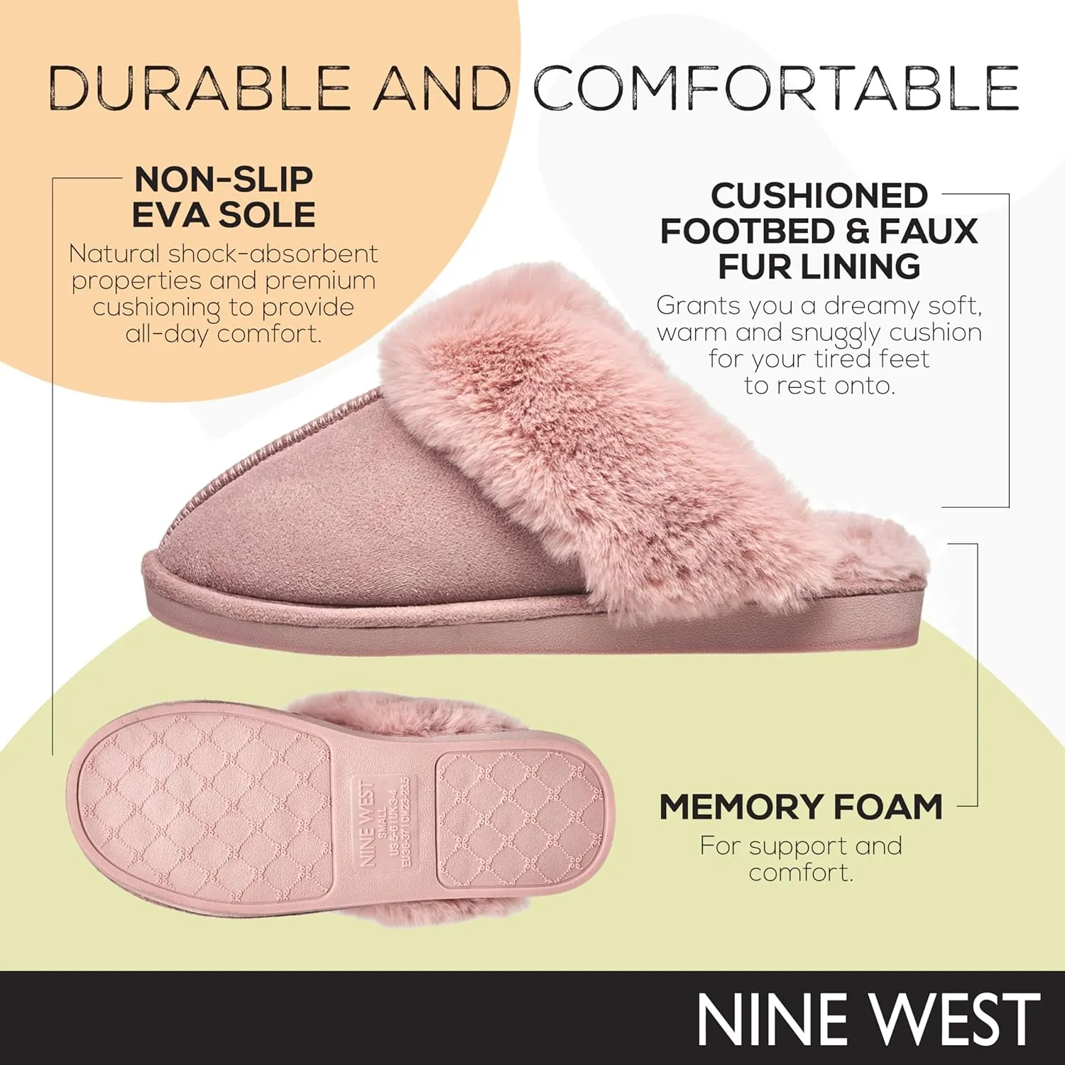 Nine West Scuff Slippers For Women, Extra Soft & Comfortable Winter House Shoes