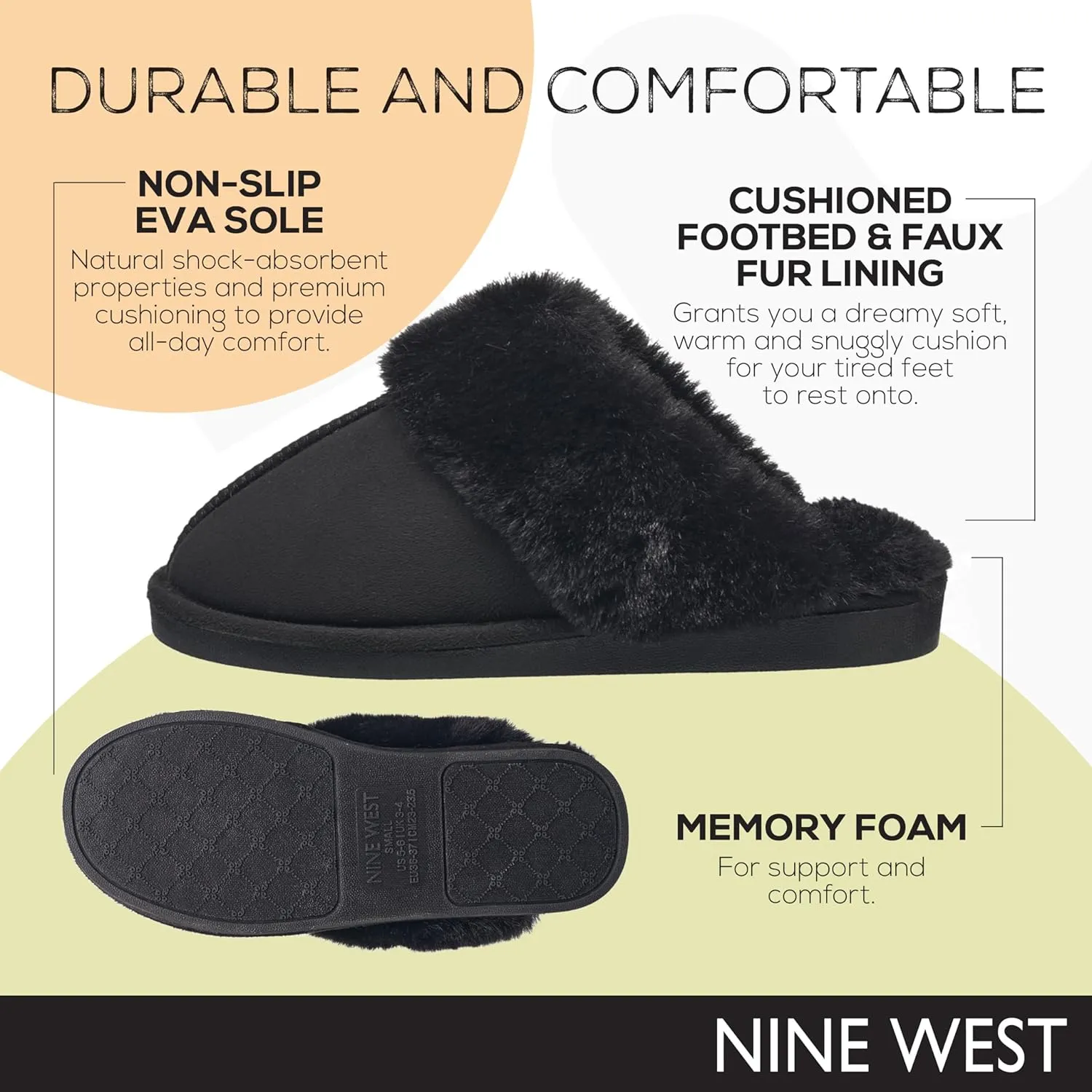 Nine West Scuff Slippers For Women, Extra Soft & Comfortable Winter House Shoes