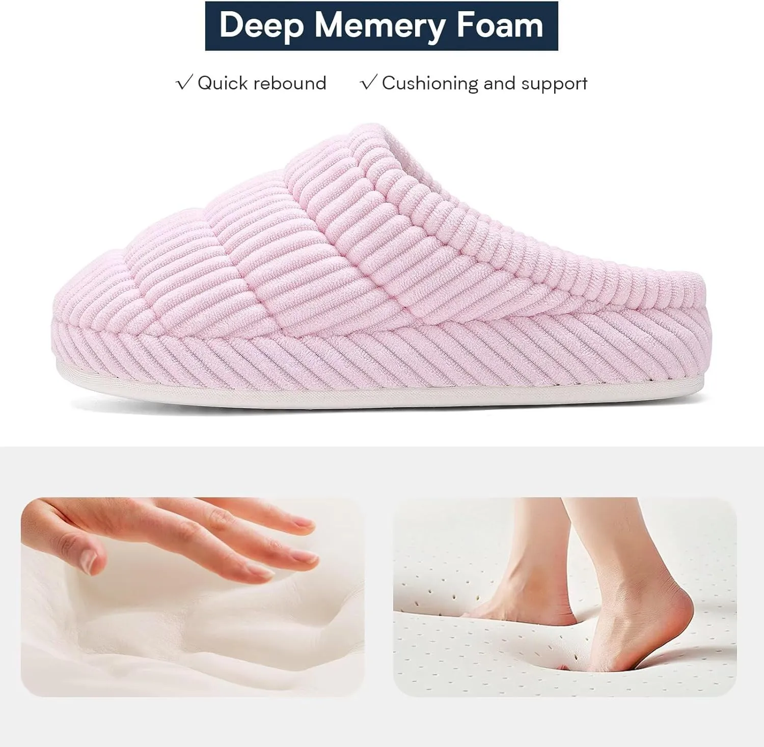 NineCiFun Women's Fuzzy House Slippers Corduroy Memory Foam Warm Slip On Slippers Comfy Bedroom Indoor Outdoor Shoes