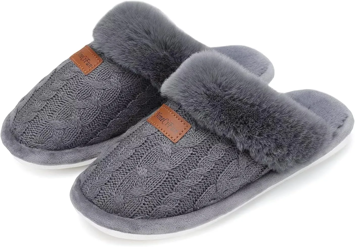 NineCiFun Women's Fuzzy Memory Foam Cozy House Slippers with Soft Faux Fur Lining