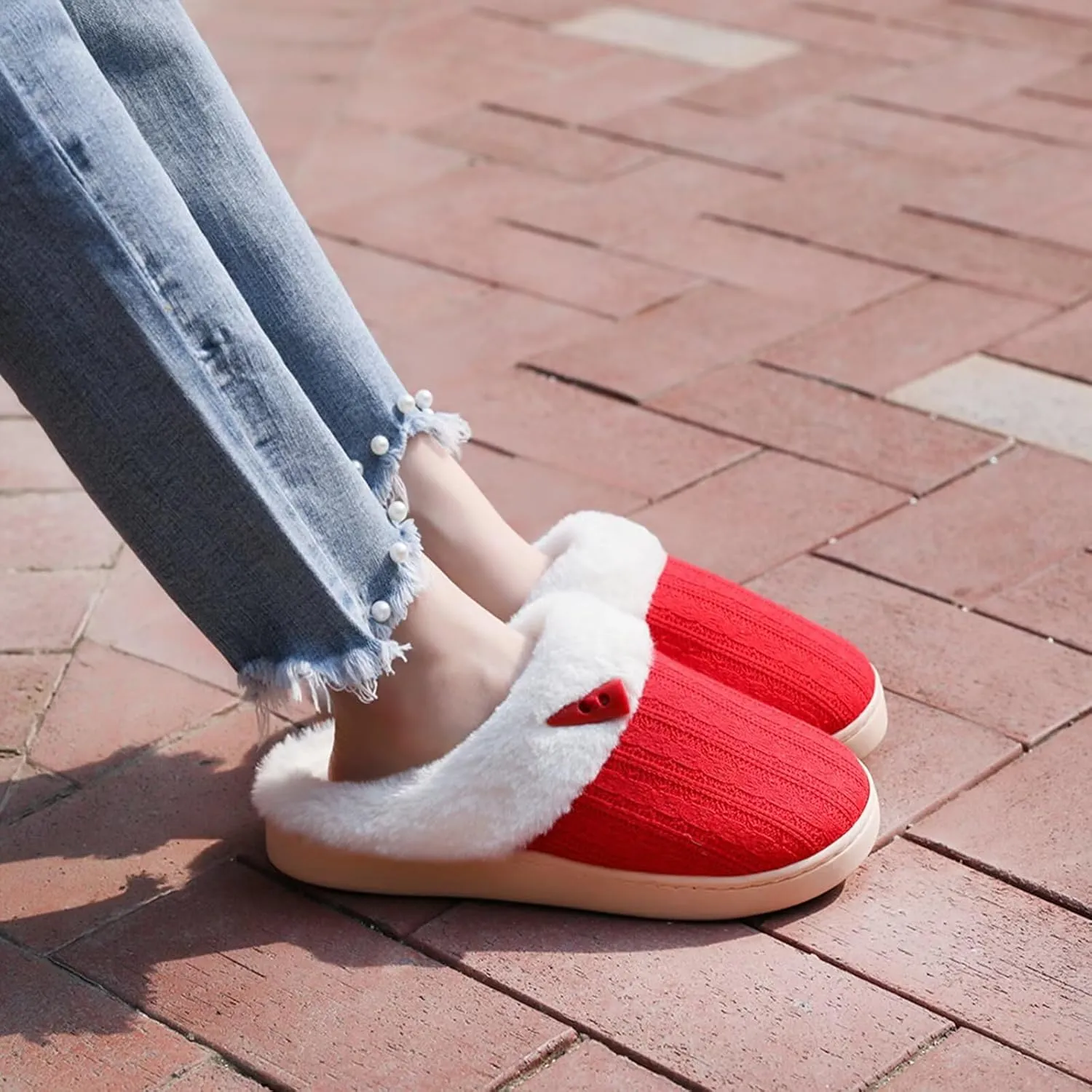 NineCiFun Women's Slip on Fuzzy House Slippers Memory Foam Slippers Scuff Outdoor Indoor Warm Plush Bedroom Shoes with Faux Fur Lining