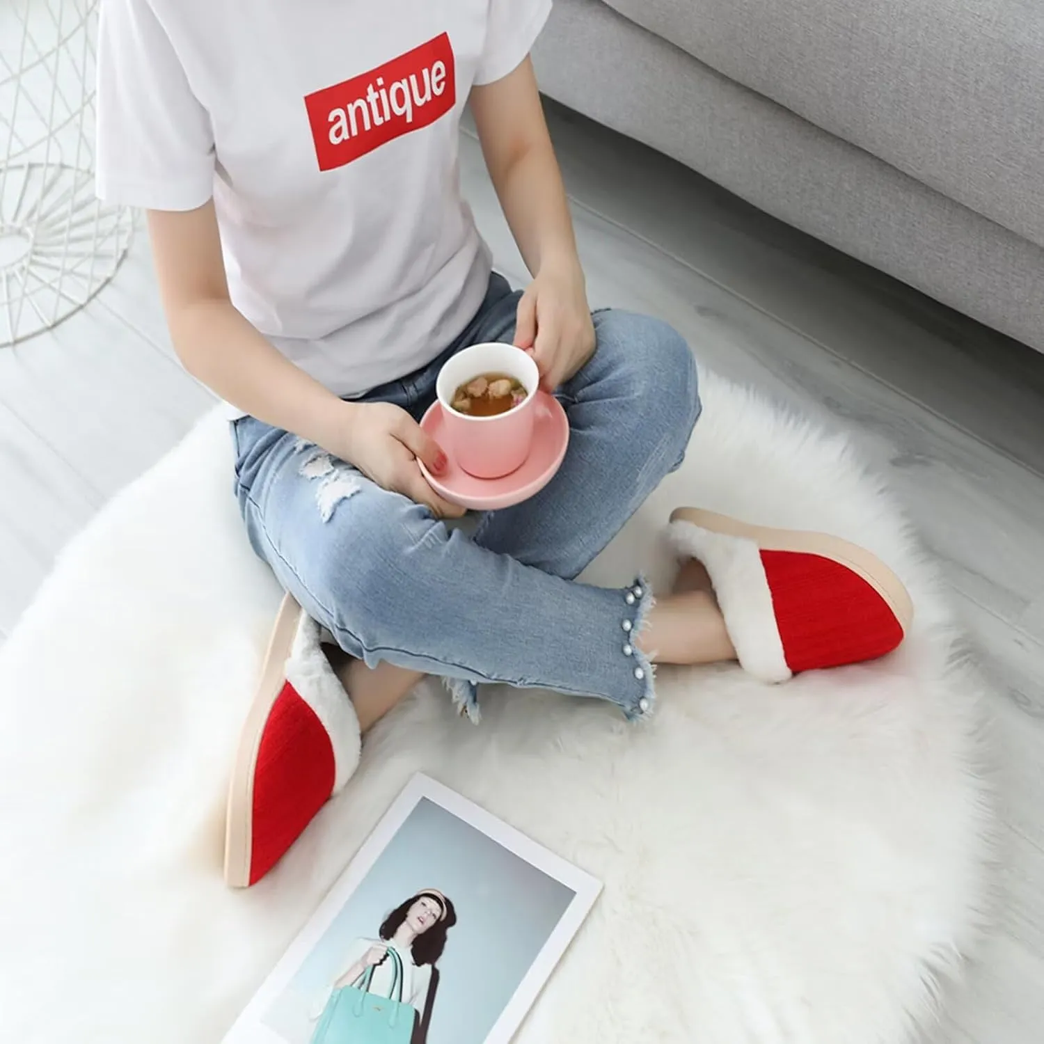 NineCiFun Women's Slip on Fuzzy House Slippers Memory Foam Slippers Scuff Outdoor Indoor Warm Plush Bedroom Shoes with Faux Fur Lining